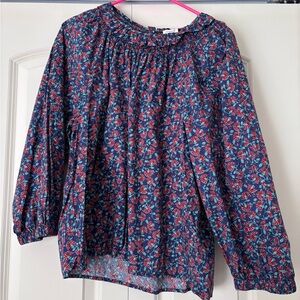 J. Crew Navy Blue Floral Peasant Blouse